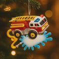 Load image into Gallery viewer, Decorative fire truck ornament hanging on a Christmas tree.