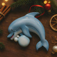 Load image into Gallery viewer, Personalized dolphin Christmas ornament with custom name and year, cute ocean themed holiday tree decoration