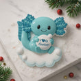 Load image into Gallery viewer, Blue axolotl figurine holding a heart with 'I ❤️ Axolotl!' text on a decorative background.