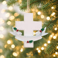 Load image into Gallery viewer, Personalized memorial cross ornament featuring a classic white cross design with a smooth matte finish and gentle holiday accents. Includes free handwritten personalization with name and year displayed on the front. Designed with a raised 3D front and flat back for easy hanging. A meaningful keepsake ornament created to honor loved ones and cherish memories during the holiday season. Perfect for remembrance decor faith inspired gifts and Christmas tree display.