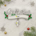 Load image into Gallery viewer, Decorative ornament for Godfather with customizable name and year, surrounded by Christmas decorations on a light background.