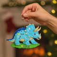 Load image into Gallery viewer, Blue Triceratops Personalized Ornament | Custom Dinosaur Christmas Gift for Kids | Prehistoric Holiday Decoration