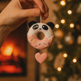 Load image into Gallery viewer, Personalized panda donut Christmas ornament with custom name and year, cute animal holiday tree decoration