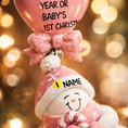 Load image into Gallery viewer, Personalized pink snowman baby Christmas ornament with custom name and year, 3D raised front design, baby girl first Christmas keepsake decoration