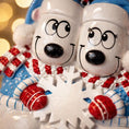 Load image into Gallery viewer, Two cartoon-style polar bears with red scarves and snowflakes, against a blurred festive background.