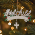 Load image into Gallery viewer, Personalized Godchild Christmas Ornament | Custom Name and Year Cross Keepsake | Religious Present
