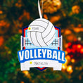 Load image into Gallery viewer, Personalized volleyball ornament featuring a detailed volleyball design with a customizable name and year. Perfect for volleyball players, coaches, teams, or sports lovers, this ornament celebrates dedication, teamwork, and memorable seasons. A great keepsake for athletes, end of season gifts, or holiday decor, adding a sporty and personal touch to any Christmas tree or winter display.