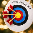 Load image into Gallery viewer, Personalized archery ornament featuring a colorful target and arrows design, customized with a name and year. Perfect for archery lovers, hunters, target shooting fans, and outdoor sports enthusiasts. This unique Christmas ornament celebrates precision, focus, and passion for archery, making it a meaningful holiday keepsake or gift for athletes, hobbyists, and competitive shooters.