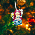 Load image into Gallery viewer, Mermaid ornament with customizable name and age on a blurred Christmas tree background