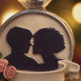 Load image into Gallery viewer, Decorative item with silhouettes of a couple and pink roses on a blurred background