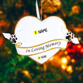 Load image into Gallery viewer, Heart shaped pet memorial Christmas ornament designed to honor the loving memory of a beloved pet. Features angel wing paw details and a soft elegant design that brings comfort and warmth during the holiday season. Includes a customizable name and year area, allowing you to create a meaningful keepsake in remembrance of a cherished companion. Perfect for memorial Christmas trees sympathy gifts pet loss remembrance and heartfelt holiday decor.