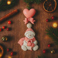Load image into Gallery viewer, Personalized pink snowman baby Christmas ornament with custom name and year, 3D raised front design, baby girl first Christmas keepsake decoration