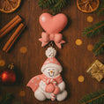 Load image into Gallery viewer, Personalized pink snowman baby Christmas ornament with custom name and year, 3D raised front design, baby girl first Christmas keepsake decoration