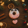 Load image into Gallery viewer, Personalized panda donut Christmas ornament with custom name and year, cute animal holiday tree decoration