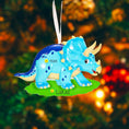 Load image into Gallery viewer, Blue Triceratops Personalized Ornament | Custom Dinosaur Christmas Gift for Kids | Prehistoric Holiday Decoration