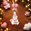Load image into Gallery viewer, Personalized pink snowman baby Christmas ornament with custom name and year, 3D raised front design, baby girl first Christmas keepsake decoration