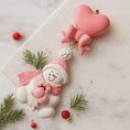 Load image into Gallery viewer, Personalized pink snowman baby Christmas ornament with custom name and year, 3D raised front design, baby girl first Christmas keepsake decoration