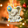 Load image into Gallery viewer, Decorative elephant ornament with balloons on a blurred Christmas tree background