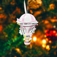 Load image into Gallery viewer, Personalized baby first Christmas ornament featuring a soft pastel pink hot air balloon design with a sweet baby character inside the basket. Handwritten baby name and year or Baby’s First Christmas text displayed on the balloon. Smooth resin finish with gentle glitter accents, nursery themed colors, lightweight structure, mostly 2D ornament with raised 3D details on the front only, designed for baby Christmas tree decor and keepsake gifting.