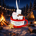 Load image into Gallery viewer, Decorative mug with marshmallows in a snowy landscape with a campfire and cabin.