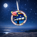 Load image into Gallery viewer, Decorative ornament with telescope, planets, and stars against a night sky background.