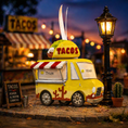 Load image into Gallery viewer, Model of a taco truck ornament with 'custom name' set against a night-time street scene