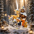 Load image into Gallery viewer, Decorative ornament with cartoon animals wearing winter hats and scarves against a snowy forest background.