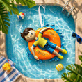 Load image into Gallery viewer, Personalized pool float boy Christmas ornament with custom name and year, summer swim holiday tree decoration