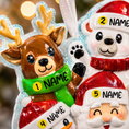 Load image into Gallery viewer, Decorative Christmas ornaments shaped like a reindeer, polar bear, and Santa Claus with 'NAME' labels.