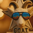Load image into Gallery viewer, Decorative item with a ram's head wearing sunglasses and 'G.O.A.T.' text on a star background