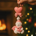 Load image into Gallery viewer, Personalized pink snowman baby Christmas ornament with custom name and year, 3D raised front design, baby girl first Christmas keepsake decoration