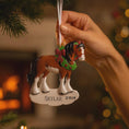 Load image into Gallery viewer, Horse ornament with 'custom text' on a blurred Christmas tree background