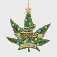 Load image into Gallery viewer, Green raised 3D leaf shaped ornament in bright green tones featuring sculpted front and back surfaces with dark green vein details a yellow star topper glitter accents cream ribbon banners for handwritten personalization name and year placement glossy painted resin finish lightweight hanging string and dimensional holiday tree decor style.