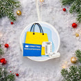 Load image into Gallery viewer, A modern money themed ornament featuring a shopping bag, a credit card detail, and a receipt element, designed to represent budgeting, spending habits, and financial milestones in a fun and playful way. The ornament showcases a raised 3D front with clean sculpted details and a glossy finish, combined with a flat 2D back for smooth and balanced hanging. Made from durable resin and presented as a clean cutout style visual, this ornament is a perfect gift choice for finance lovers, shoppers, accountants, entre