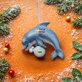 Load image into Gallery viewer, Personalized dolphin Christmas ornament with custom name and year, cute ocean themed holiday tree decoration