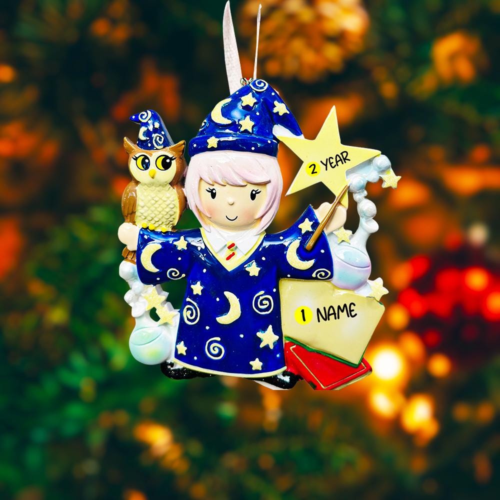 Personalized Wizard Girl Christmas Ornament | Fantasy Holiday Keepsake
