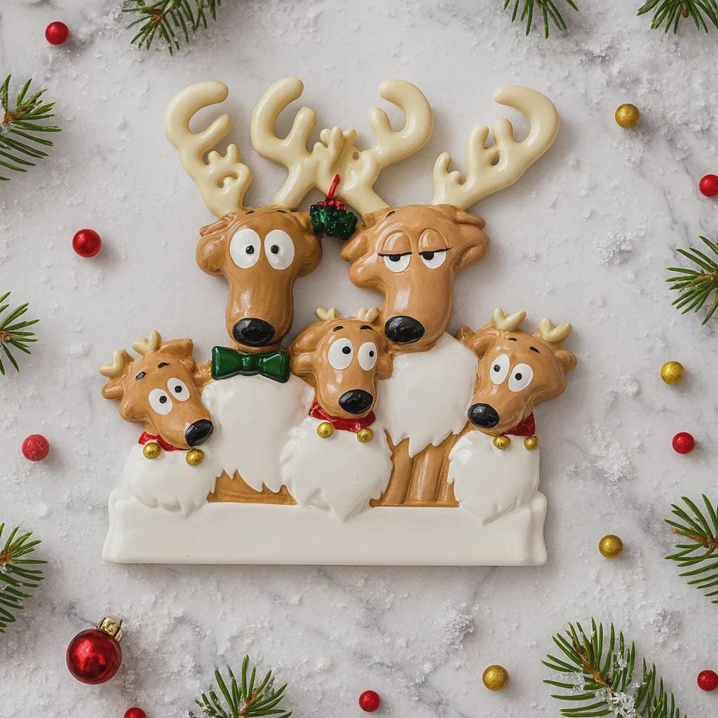 Family of 5 Reindeer Christmas Ornament | Personalized Snow Family Decor | Custom Names Year Holiday Keepsake