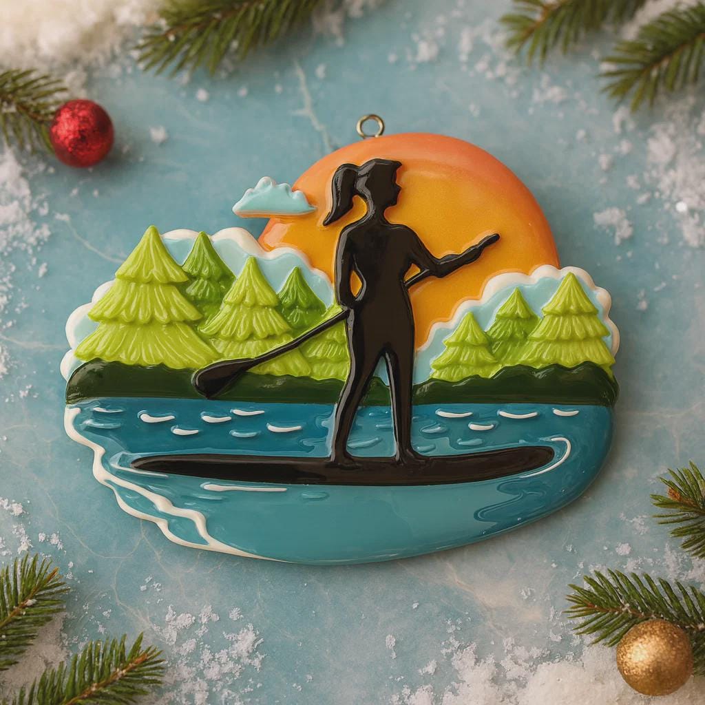 Stand Up Paddleboard Ornament for Women | Custom SUP Christmas Gift | Paddleboarding Outdoor Water Sport