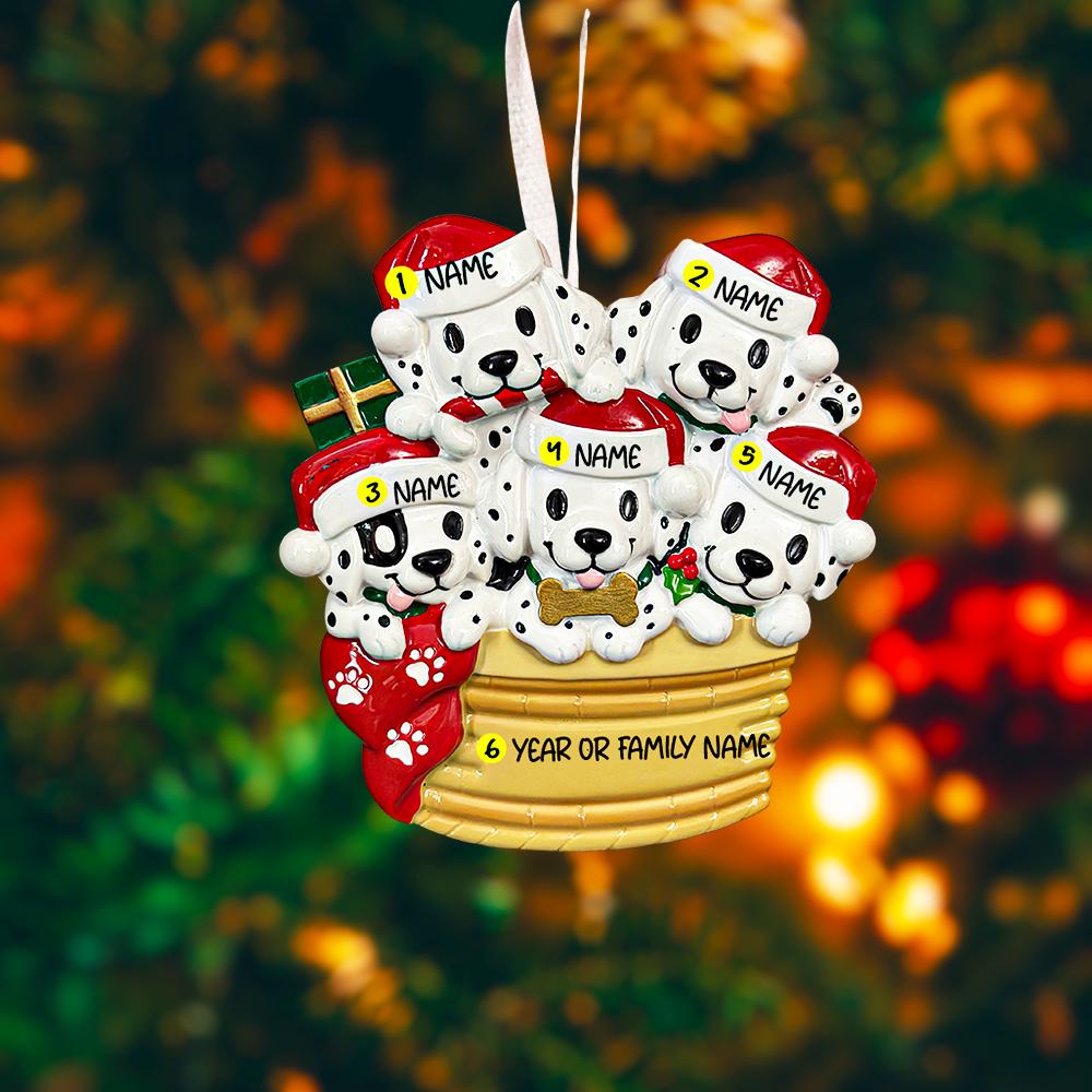 Family of 5 Christmas Ornament Dalmatian Puppy | Personalized Names & Year