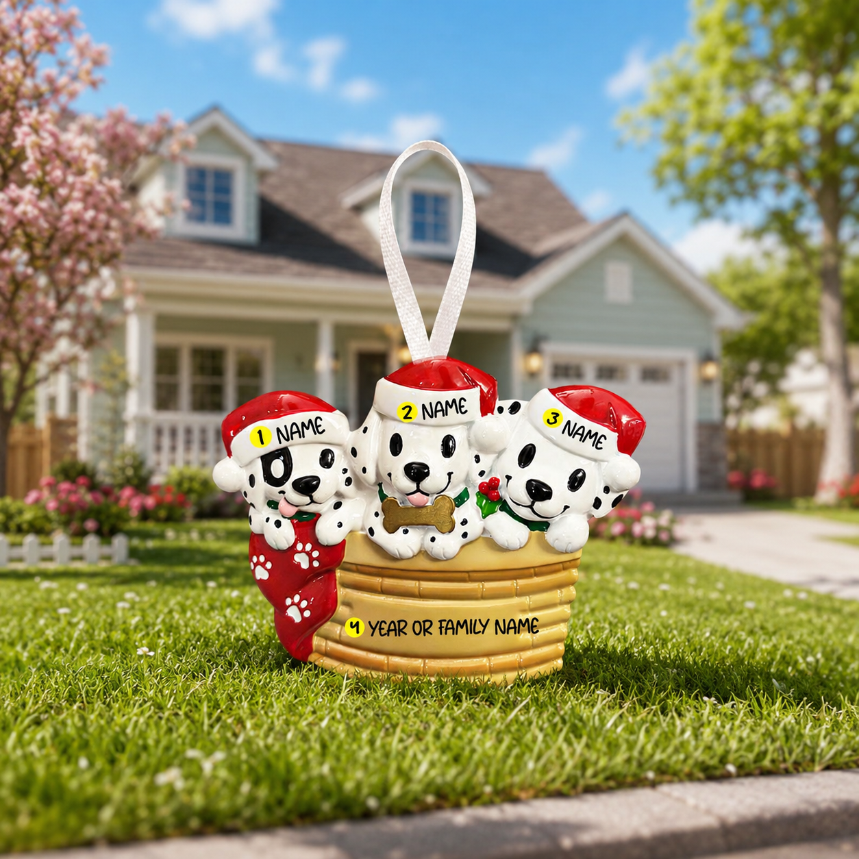 Personalized 3 Family Dalmatian Ornament | Dog Lovers Christmas Decor