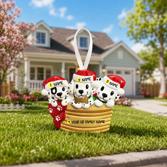 Personalized 3 Family Dalmatian Ornament | Dog Lovers Christmas Decor