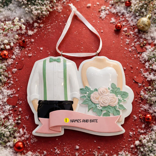 Personalized Wedding Couple Ornament | Engagement and Marriage Gift | 3D Raised Front