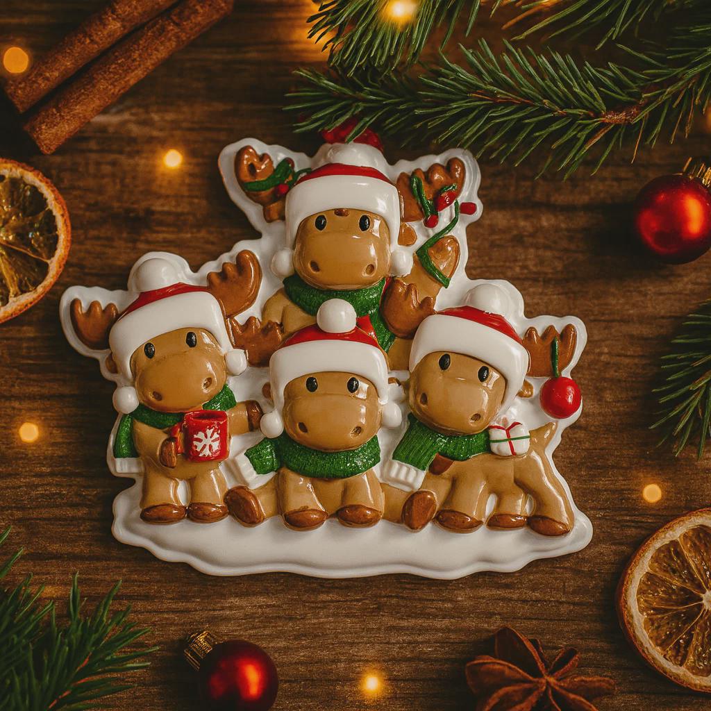 Family of 4 Reindeer Ornament | Personalized Christmas Gift | Custom Names Holiday Decor | Winter Keepsake