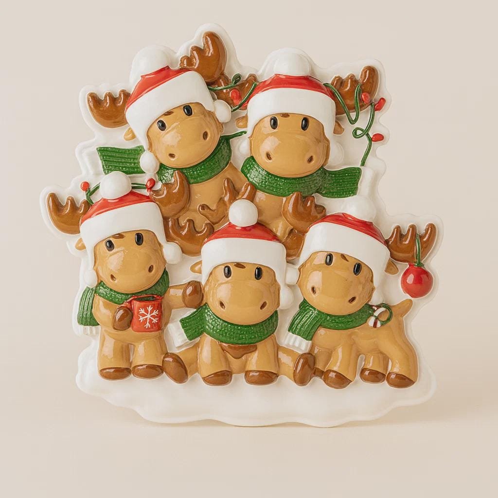 Reindeer Family of 5 Christmas Ornament | Personalized Names and Year | Winter Tree Decor Keepsake