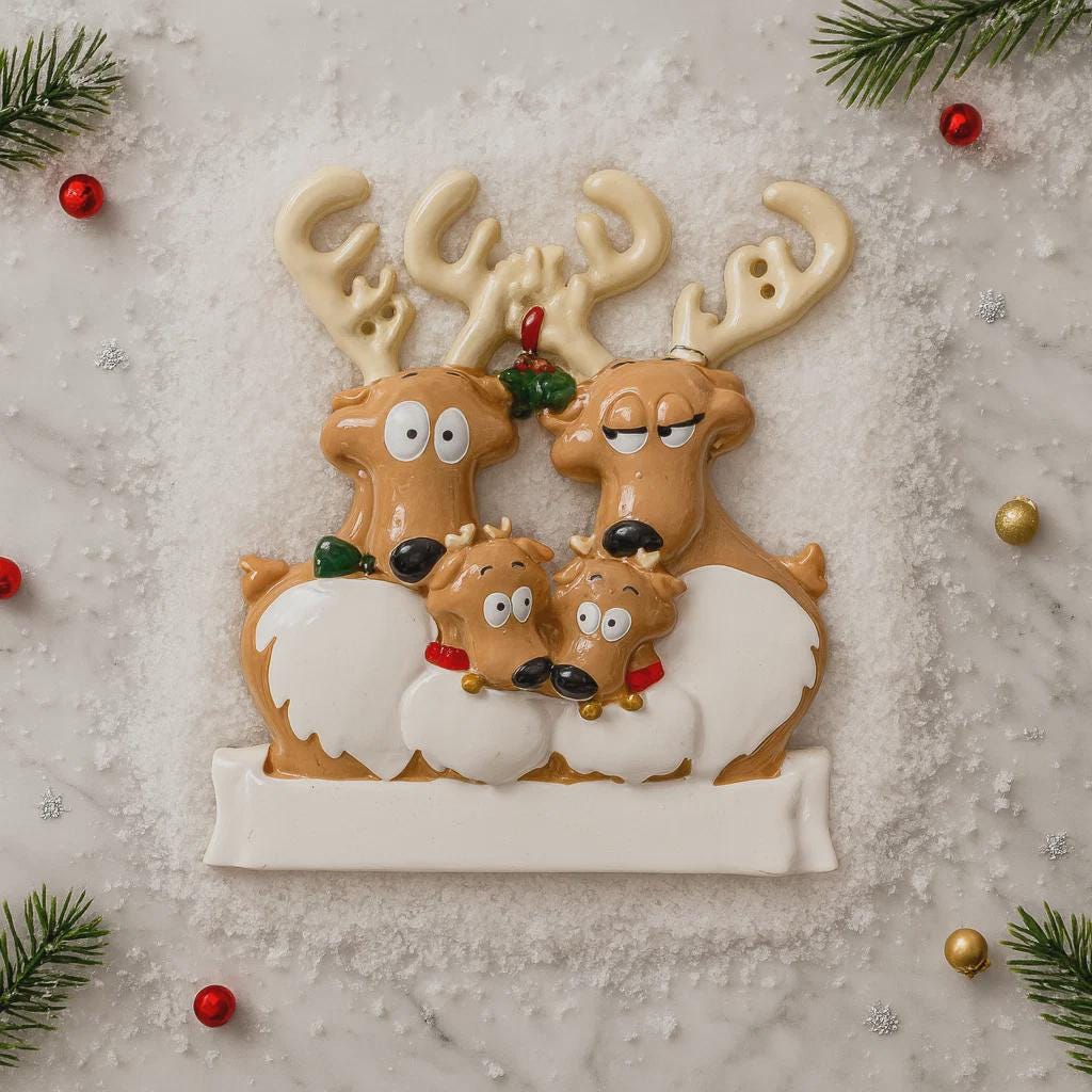 Family of 4 Reindeer Ornament | Personalized Christmas Gift | Custom Names Holiday Decor | Winter Keepsake