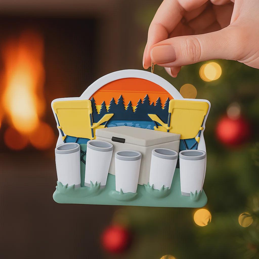 Personalized Family of 5 Camping Ornament | Sunset Lake, Handwritten Names