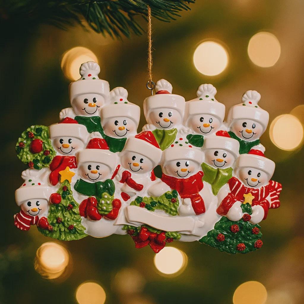 Snowman Family of 12 Christmas Ornament | Personalized Names and Year | Winter Tree Decor Keepsake