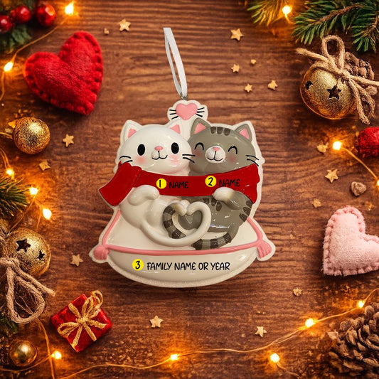 Personalized Cat Couple Ornament | Valentine Couple Gift for Kitty Lovers | 3D Front