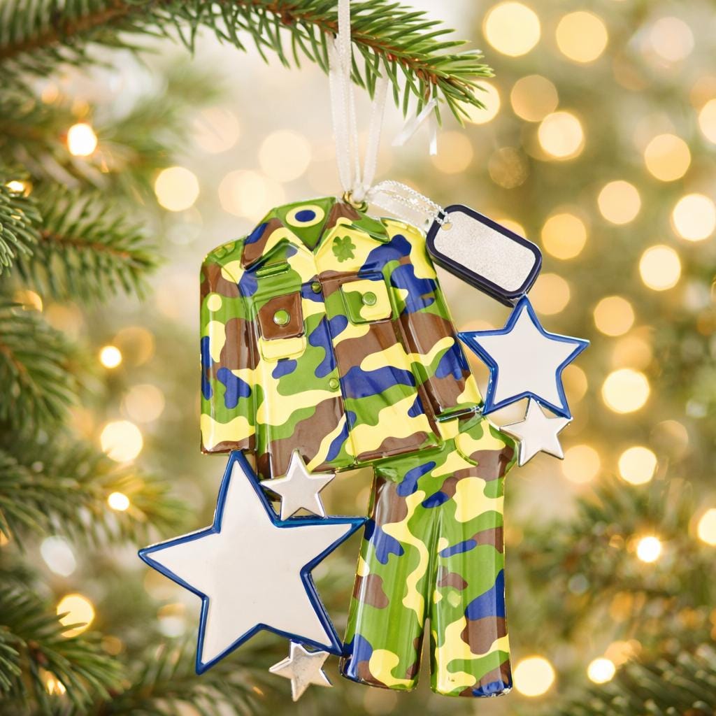 Personalized Army Military Ornament | Camo Uniform Christmas Keepsake | Raised 3D Details