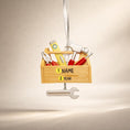 Load image into Gallery viewer, Personalized handyman ornament featuring a wooden style toolbox filled with tools including hammer wrench pliers and level. Custom name and year displayed on the front. Mostly 2D design with raised 3D tool details on the surface. Perfect Christmas ornament for handyman contractors mechanics and skilled trade workers.
